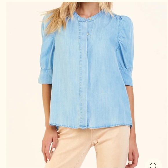 Dear John Tops - ROWAN PUFF SLEEVE CAPRI SHIRT CAROLINA BLUE Women’s Large Tencel